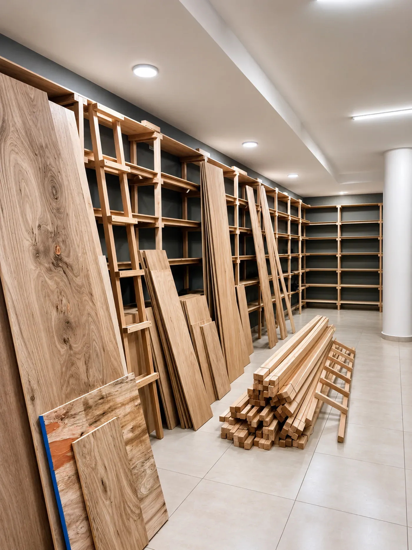 Obra de la Tienda Eatwell de Carlos Paz: estanterías de madera a medida en preparación para el local